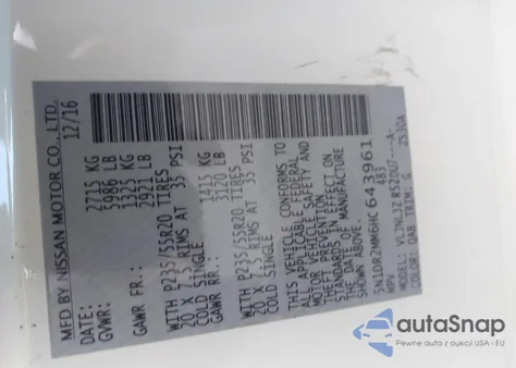 2017 Nissan Pathfinder Platinum from USA, damaged, VIN 5N1DR2MM6HC643961